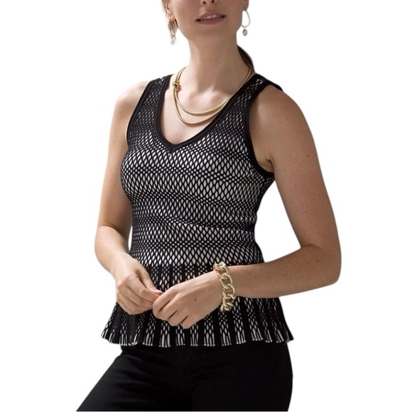 Black and White Mesh Sleeveless Whimsical Goth Top Black + White Sweater Tank - Picture 2 of 6